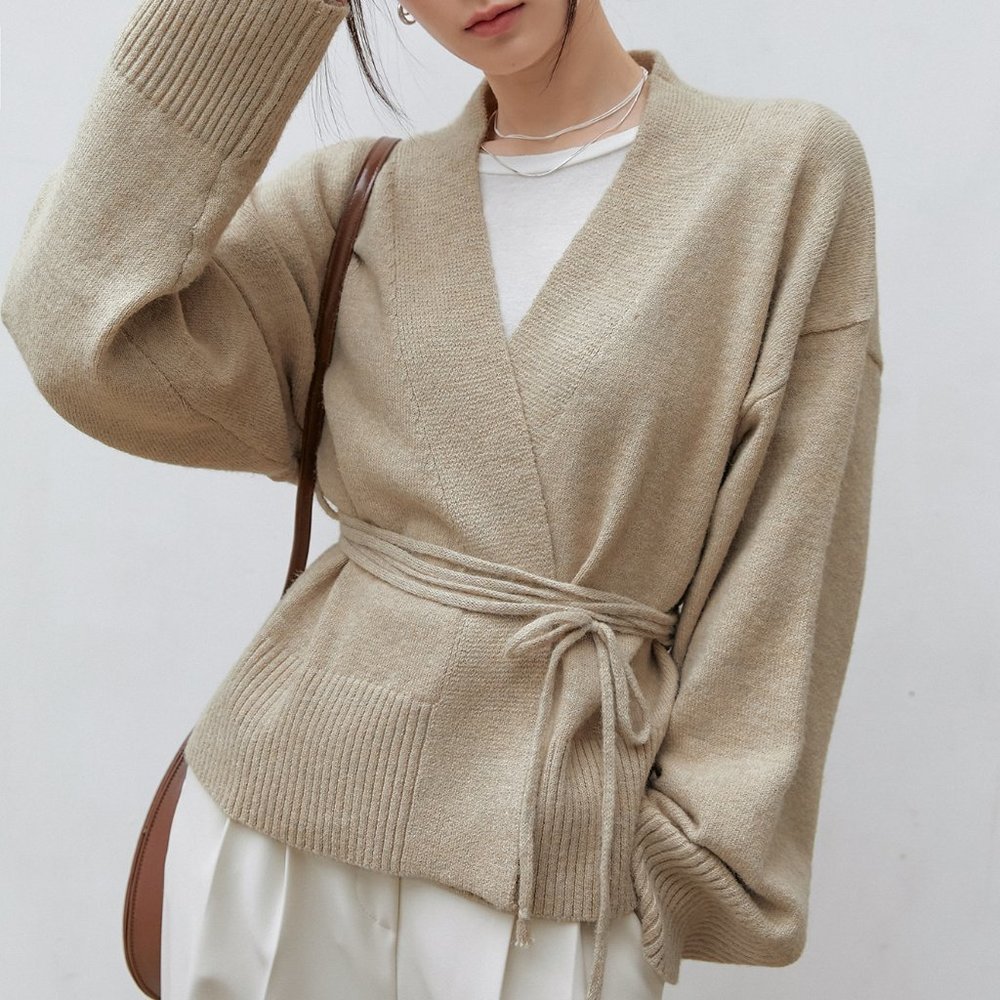Brand new Drop Shoulder Belted Cardigan Apricot